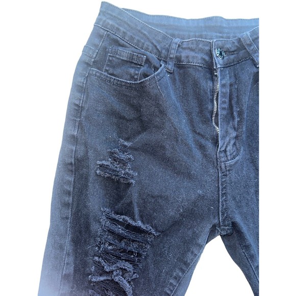 Black High Rise High Stretch Distressed Ripped Grunge Skinny Jeans Medium Size 6 - Picture 13 of 14